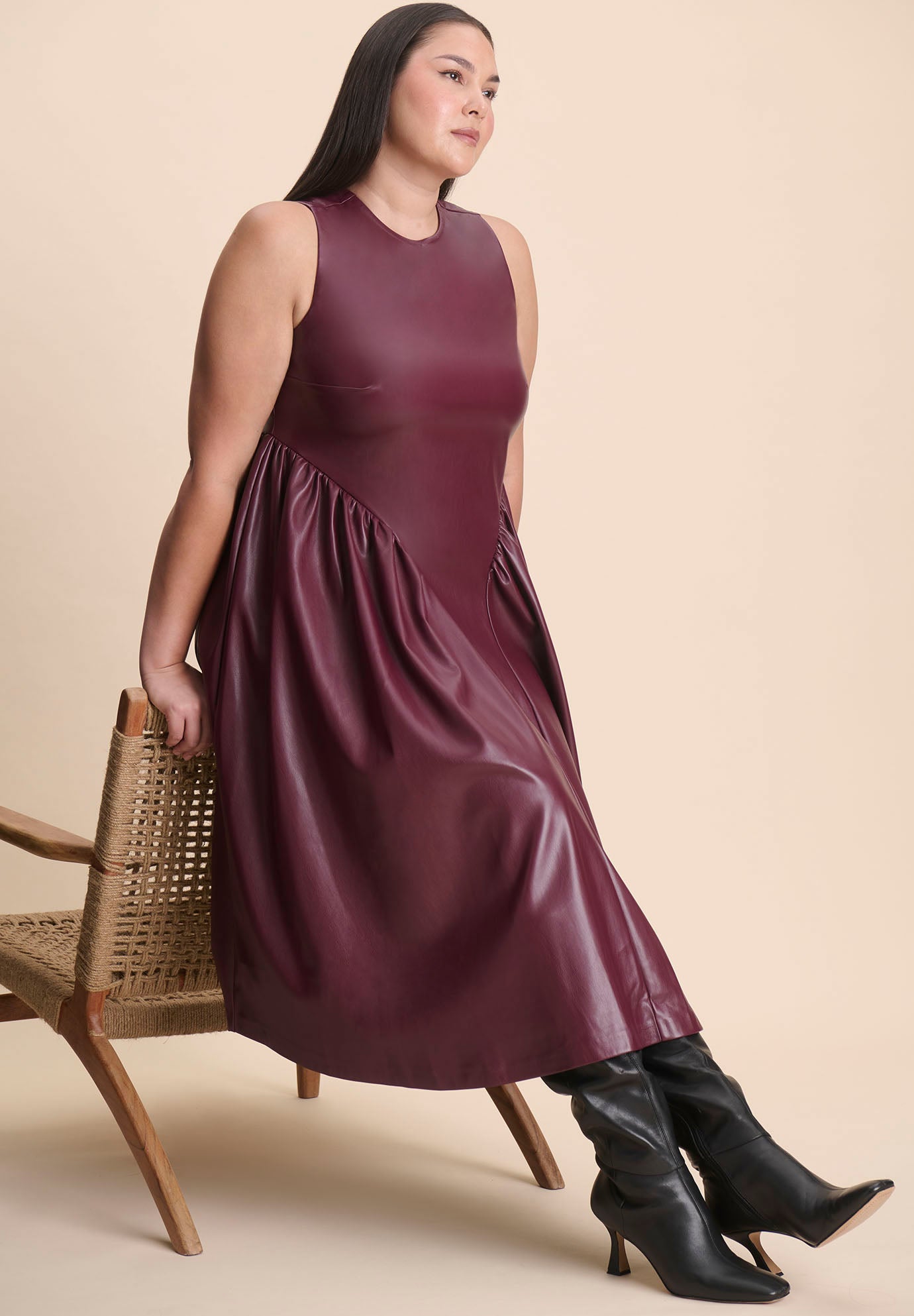 Faux Leather Fit And Flare Dress image number 1