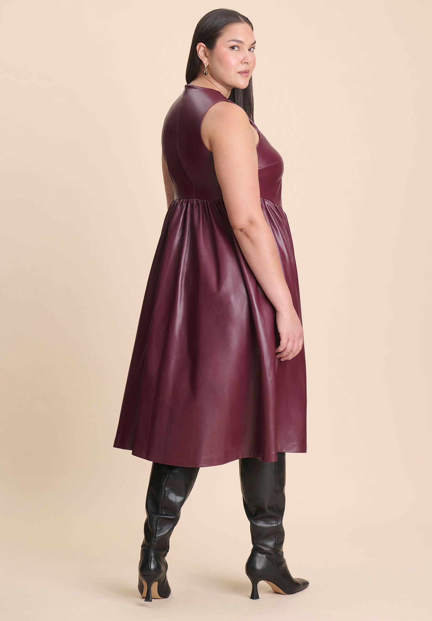 Faux Leather Fit And Flare Dress image number 2