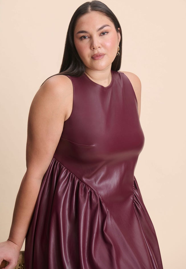 Faux Leather Fit And Flare Dress image number 4
