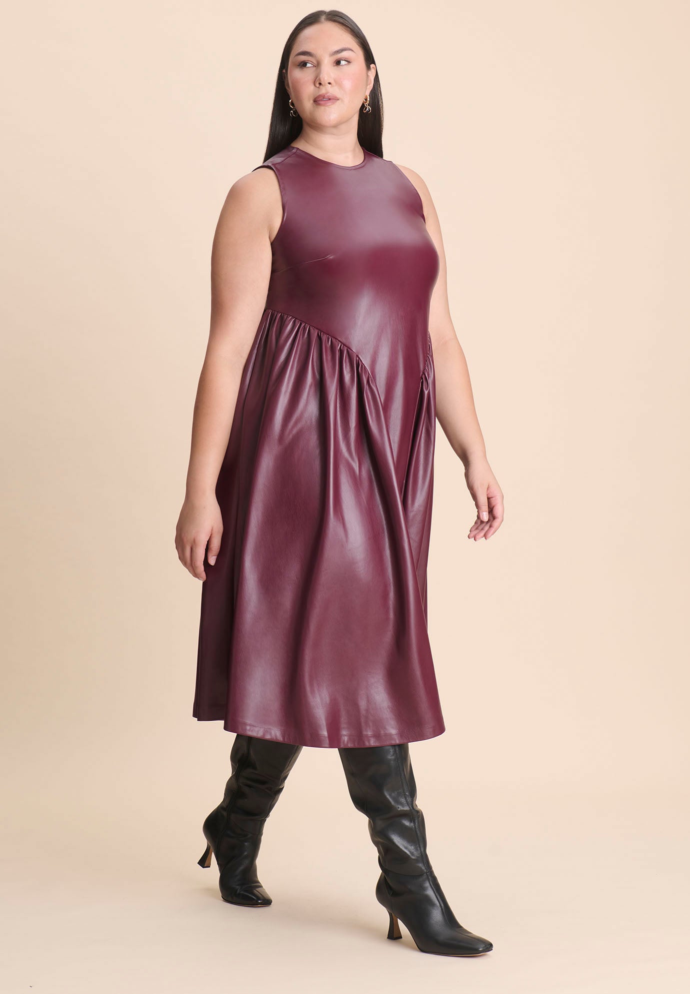 Faux Leather Fit And Flare Dress image number 0