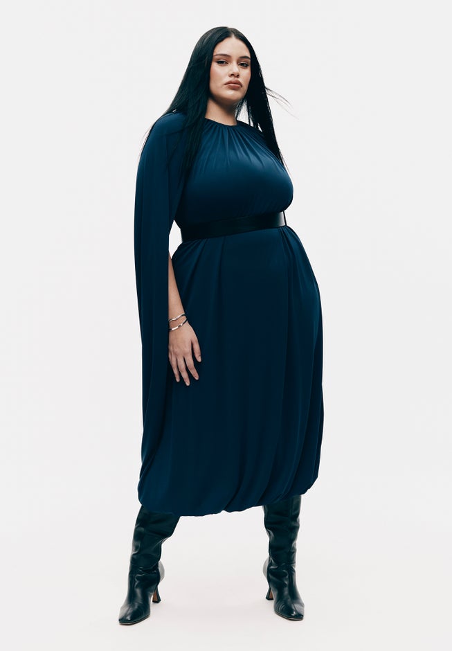 plunge midi dress black Gabrielle Plunge Midi Dress-BLACK / 4