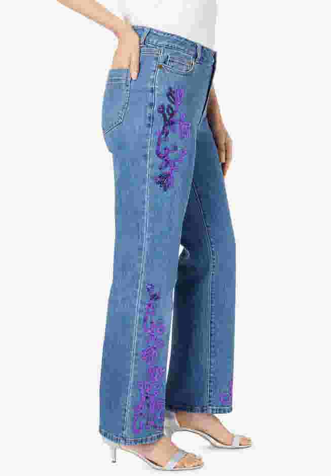 Plus Size Invisible Stretch® Iconic Sequin-Embellished Bootcut Jean image number 2