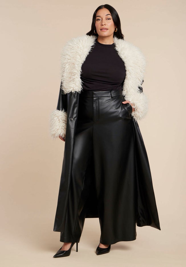 Faux Leather Coat With Fur Trim image number 2