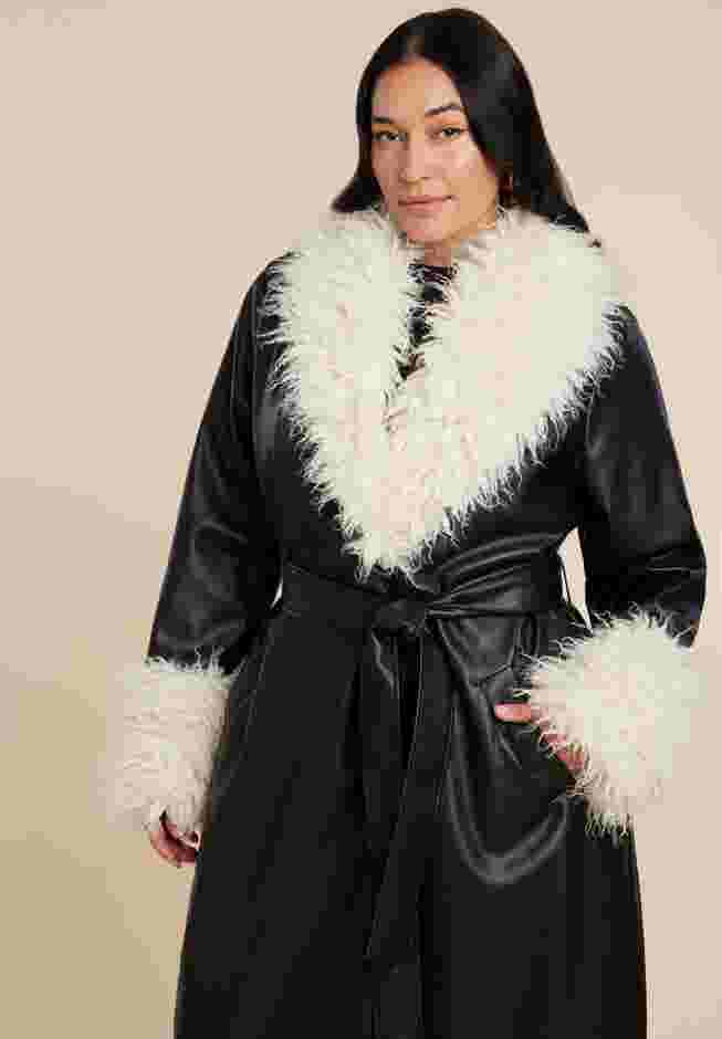 Faux Leather Coat With Fur Trim image number 3