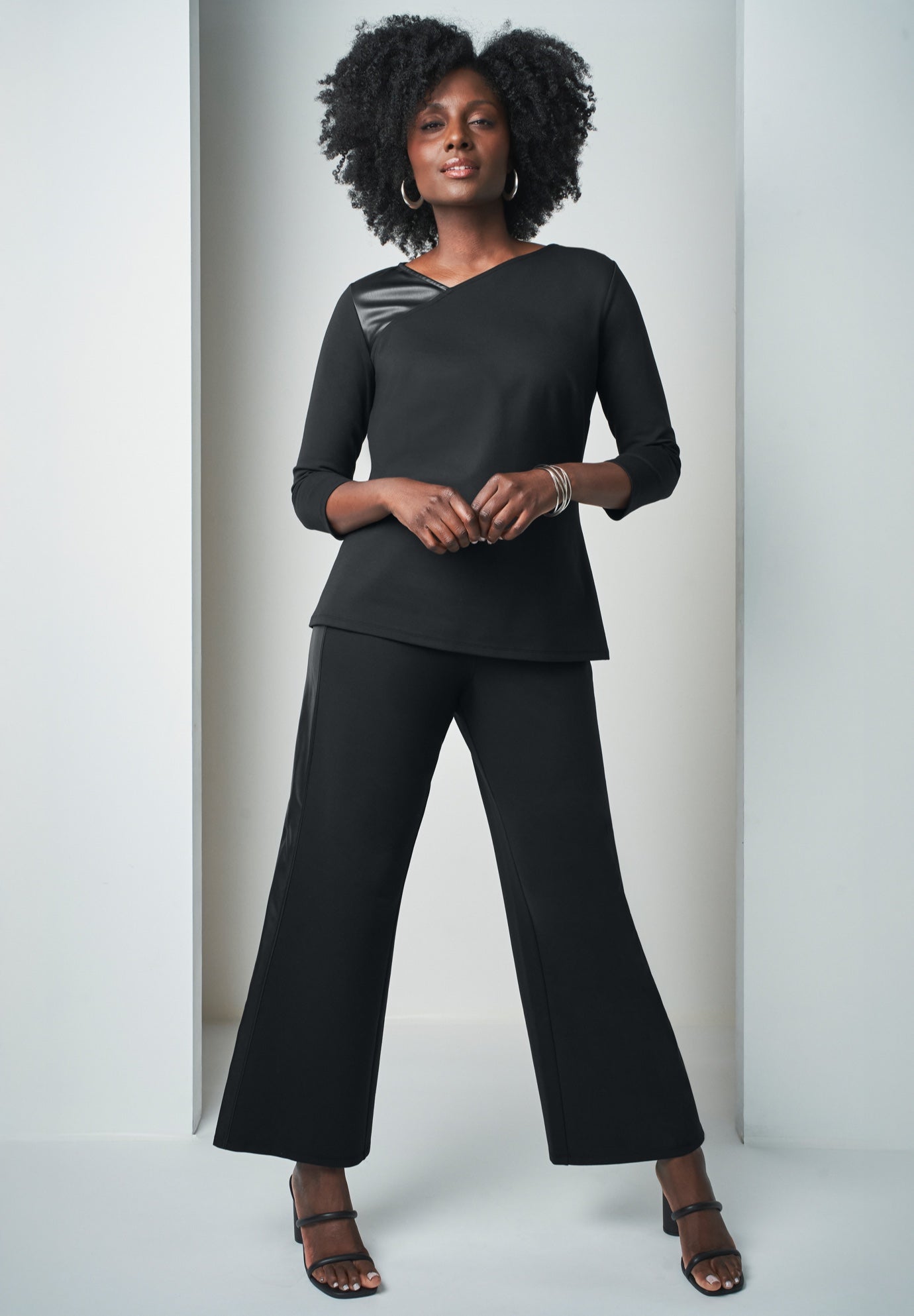 Mixed Media Ponte Faux Leather Top image number 4