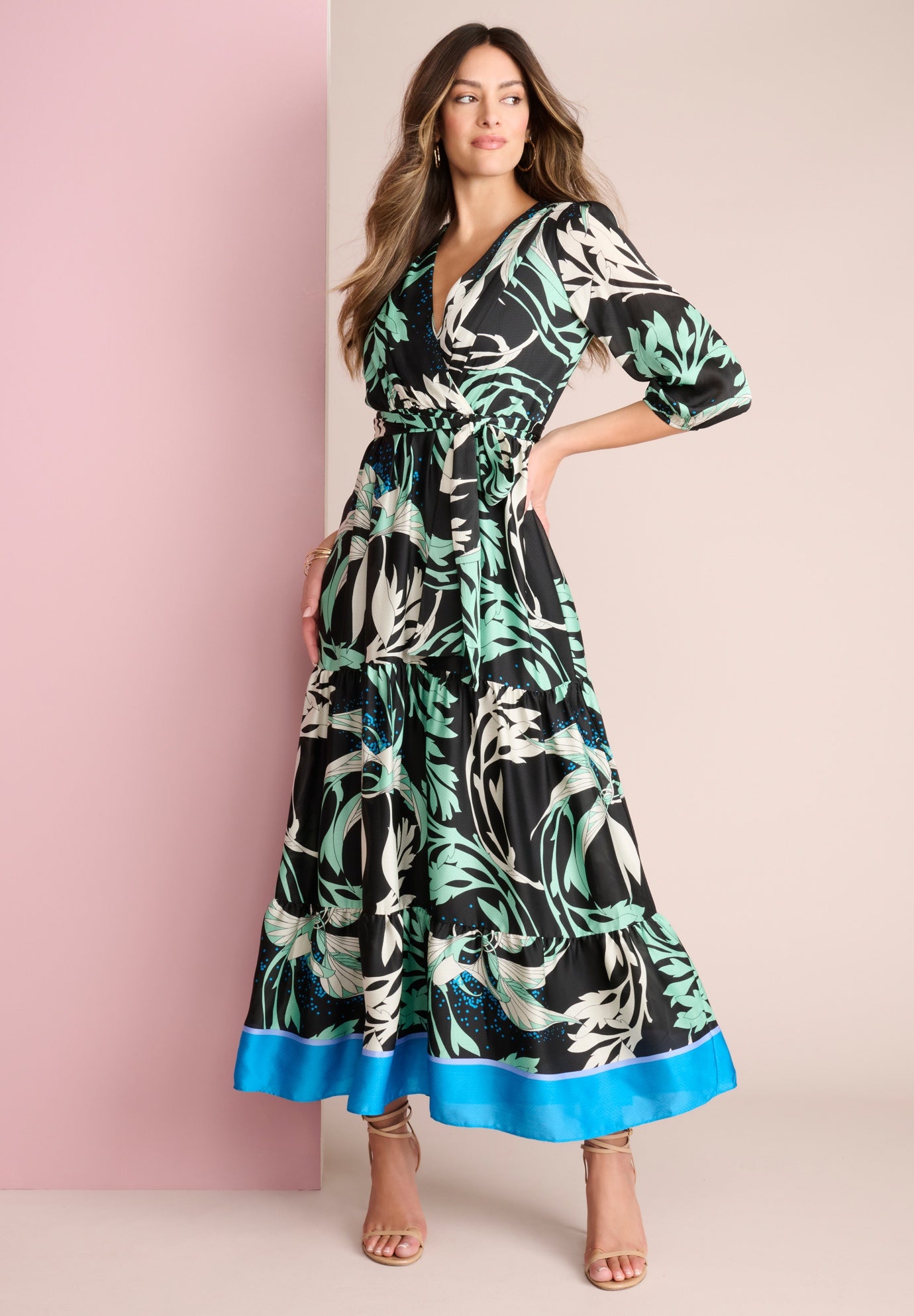 Blouson Sleeve Faux Wrap Maxi Dress image number 0