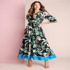 Blouson Sleeve Faux Wrap Maxi Dress image number null