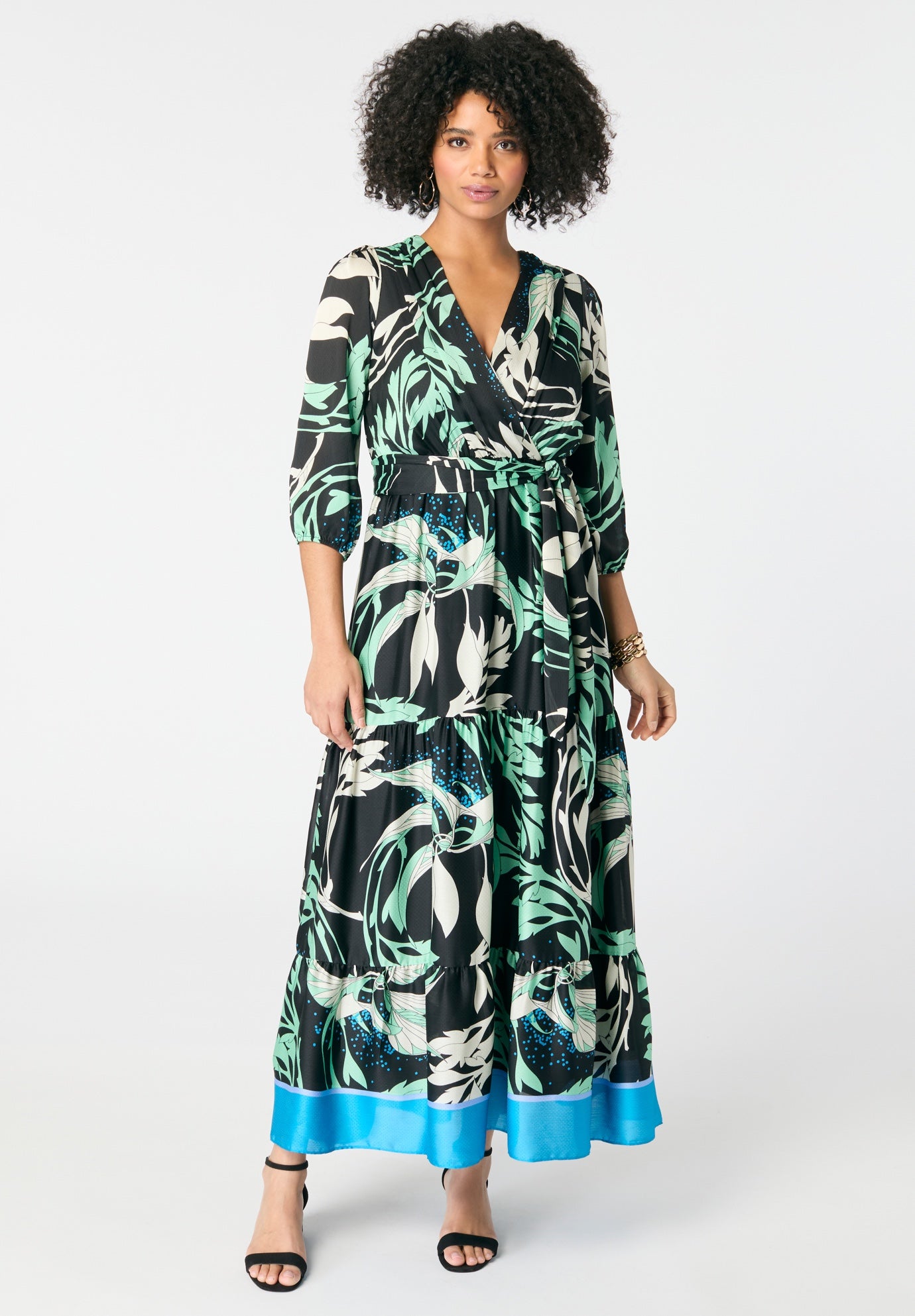 Blouson Sleeve Faux Wrap Maxi Dress image number 1