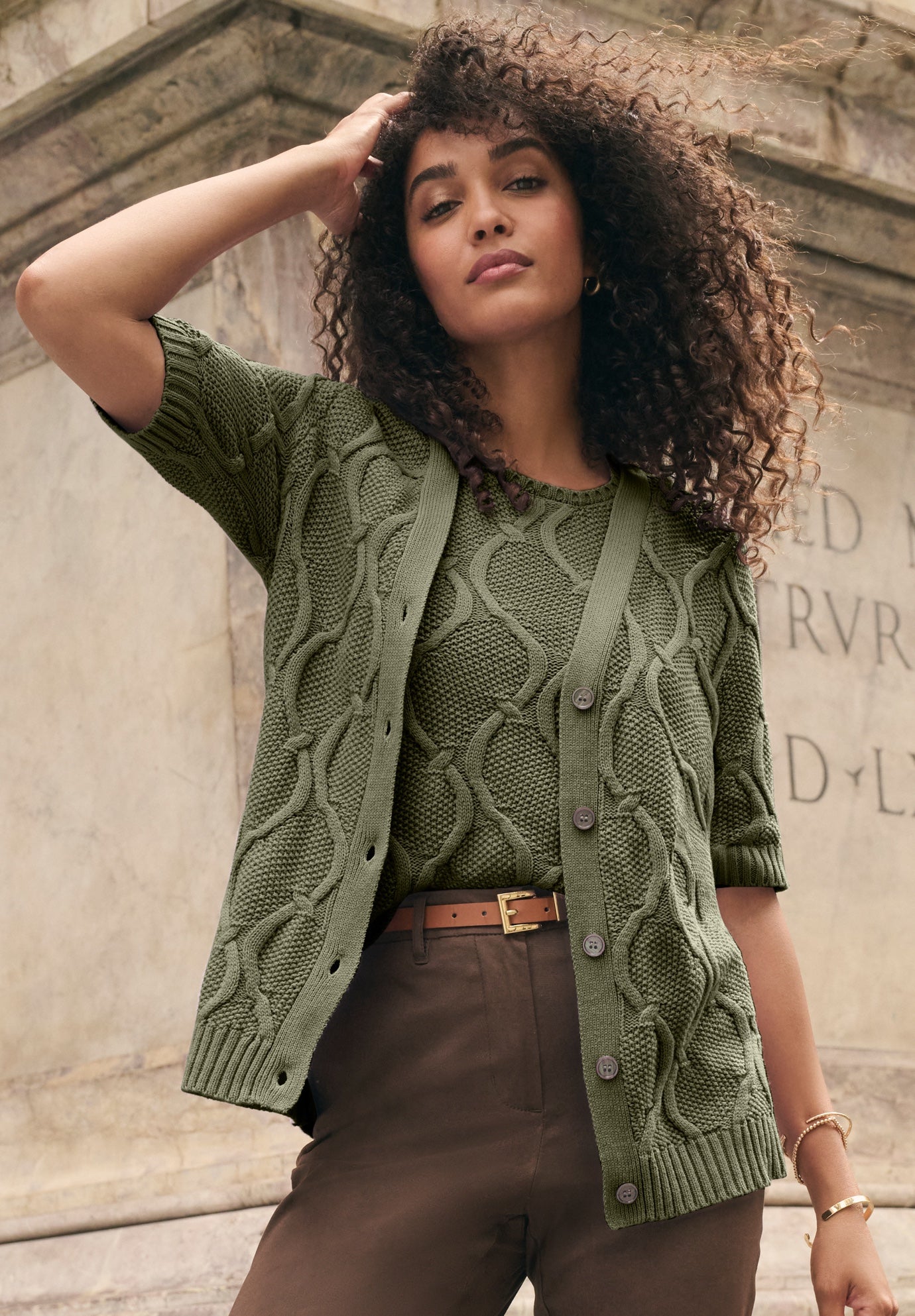 Elbow Sleeve Cable Cardigan image number 0