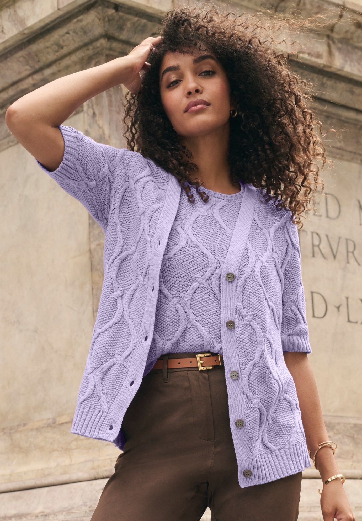 Elbow Sleeve Cable Cardigan image number 0