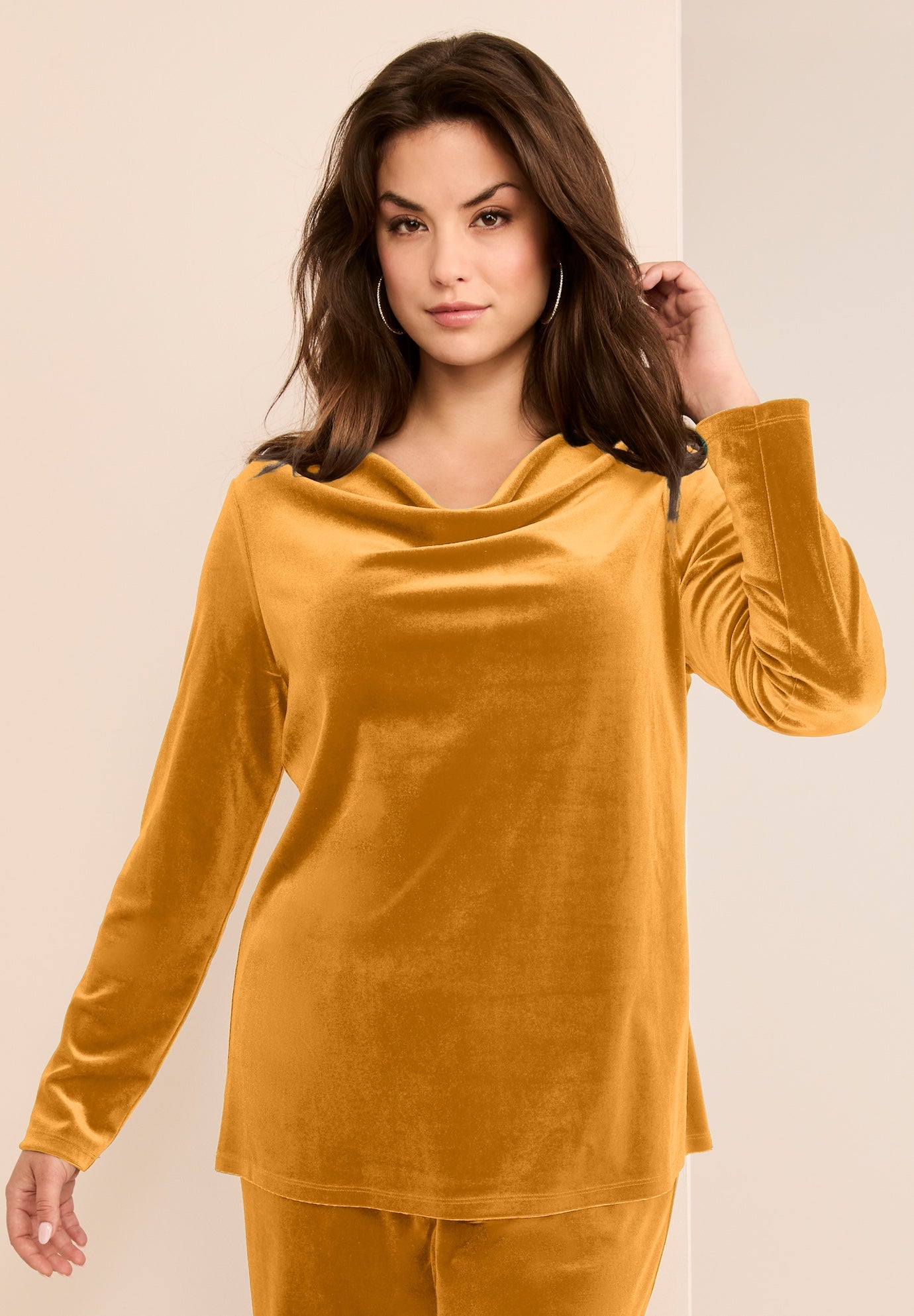 Cowl Neck Velour Tee image number 0