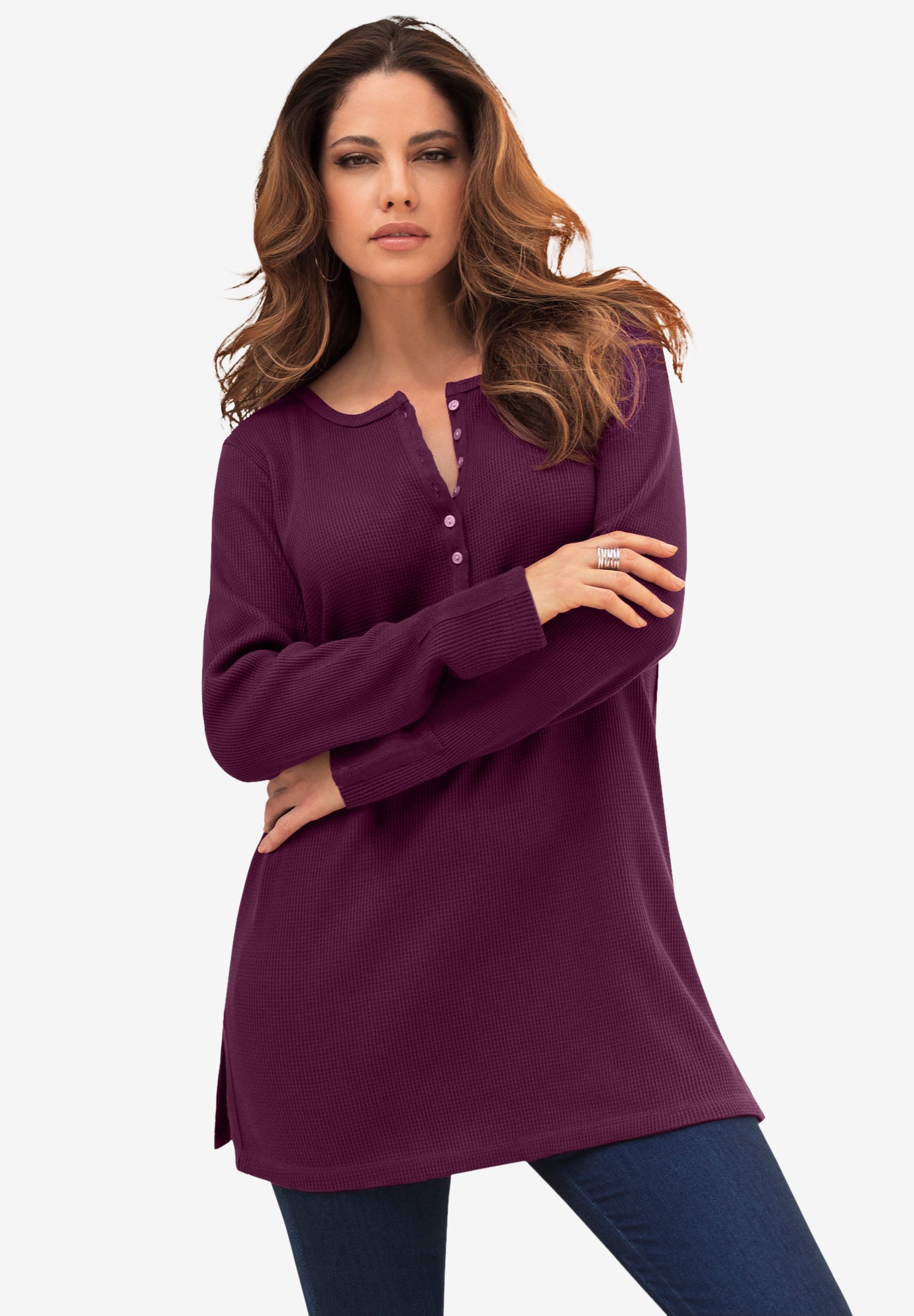 Plus Size Knit Thermal Henley Top – Long Sleeve image number 3