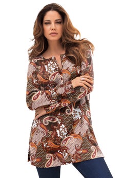 Plus Size Knit Thermal Henley Top &ndash; Long Sleeve