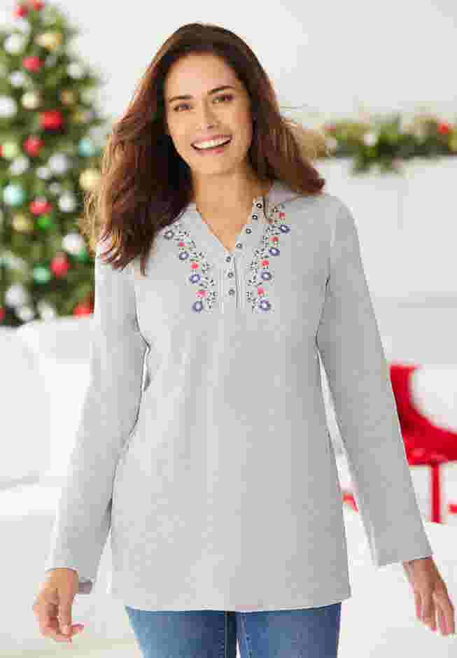Embroidered Thermal Henley Tee image number 0