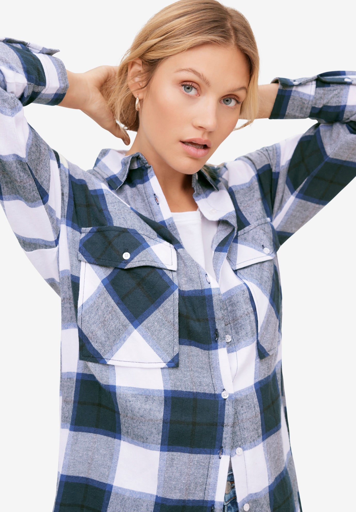 Plaid Button-Front Flannel Tunic image number 1