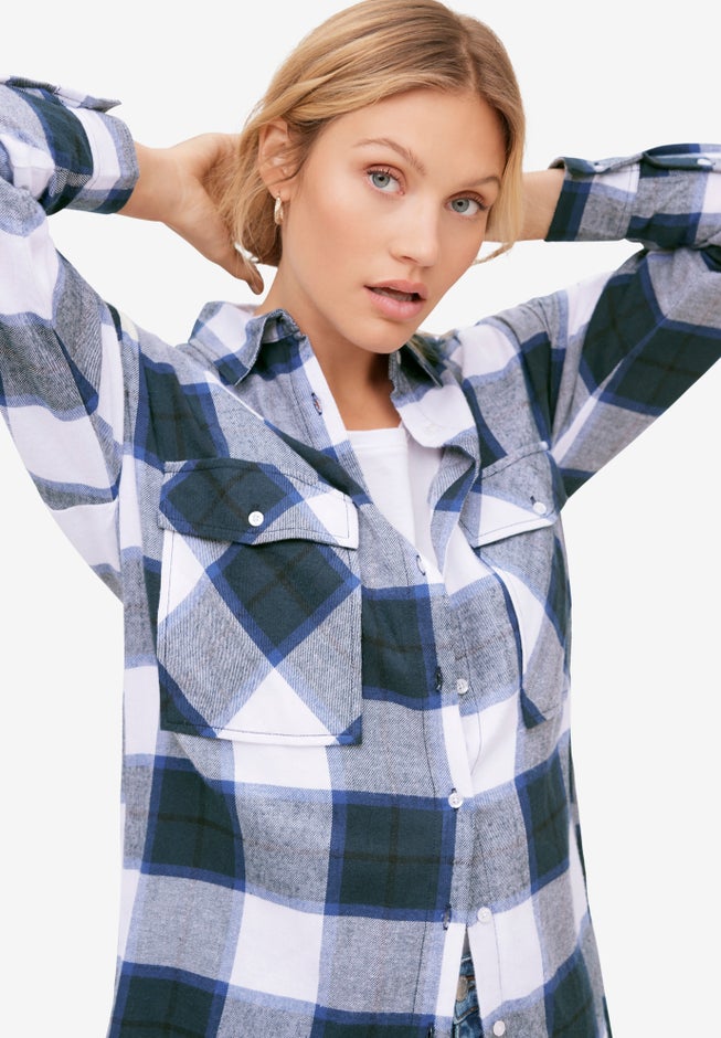 Plaid Button-Front Flannel Tunic image number 1