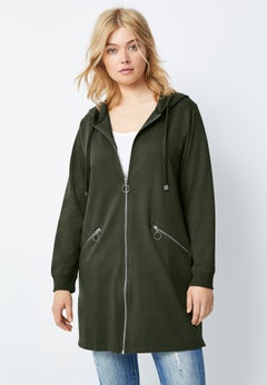 Ellos Studio French Terry Zip-Front Hoodie With Zip Pockets