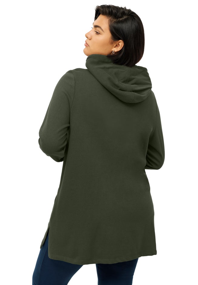 Ellos Studio French Terry Zip-Front Hoodie With Zip Pockets image number 1