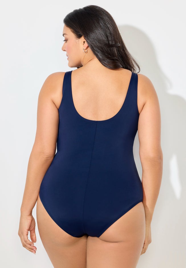 Chlorine Resistant Zip Front One Piece Swimsuit image number 7