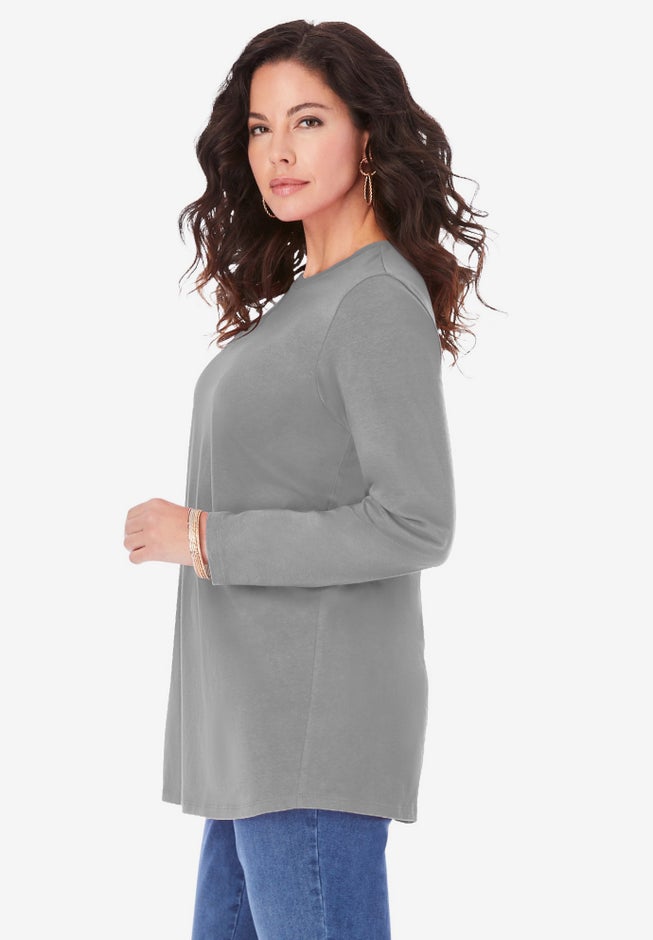 Plus Size Ultimate Cotton Crewneck Long Sleeve Tee image number 2
