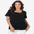 Stretch Cotton Eyelet Cutout Tee image number null