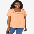 Stretch Cotton Eyelet Cutout Tee image number null