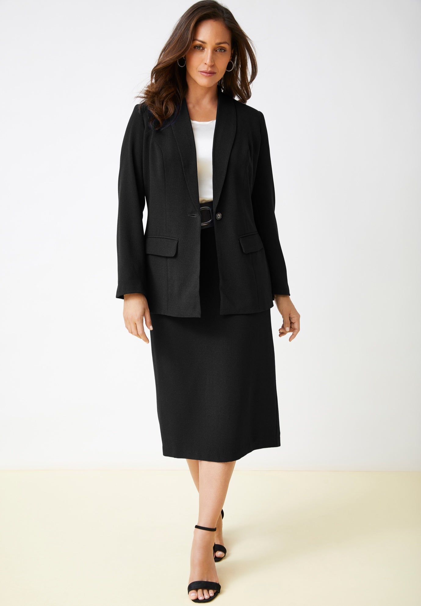 2-Piece Stretch Crepe Single-Breasted Skirt Suit image number 0