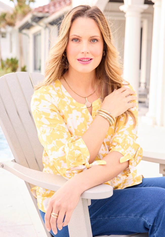 Georgette Buttonfront Tie Sleeve Cafe Blouse image number 3