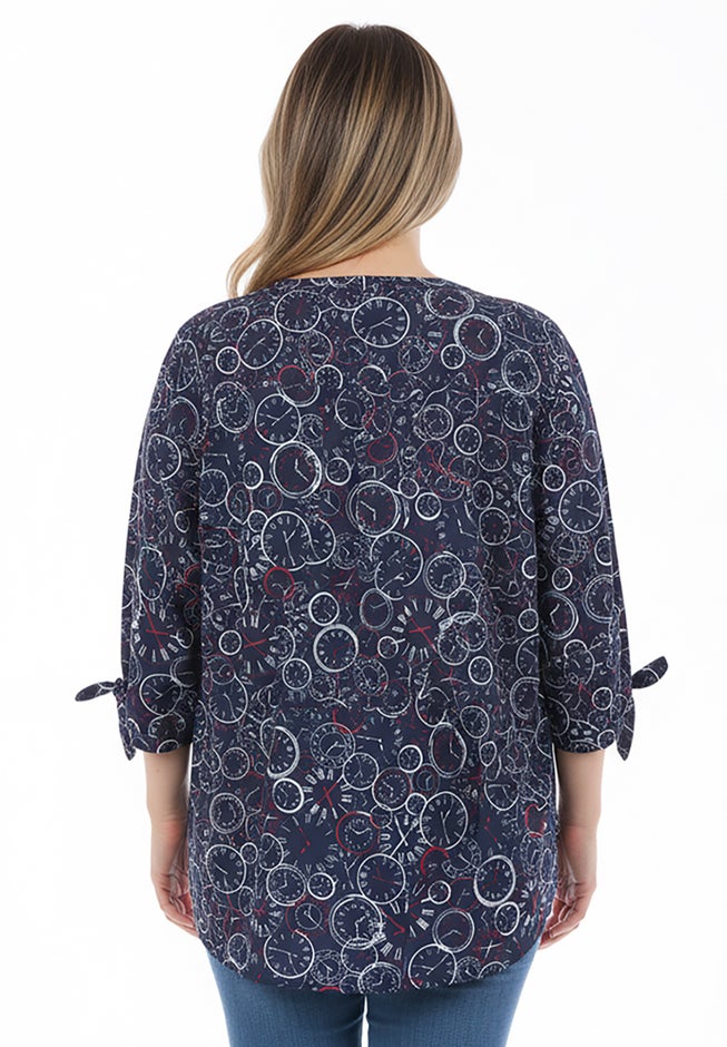 Georgette Buttonfront Tie Sleeve Cafe Blouse image number 1