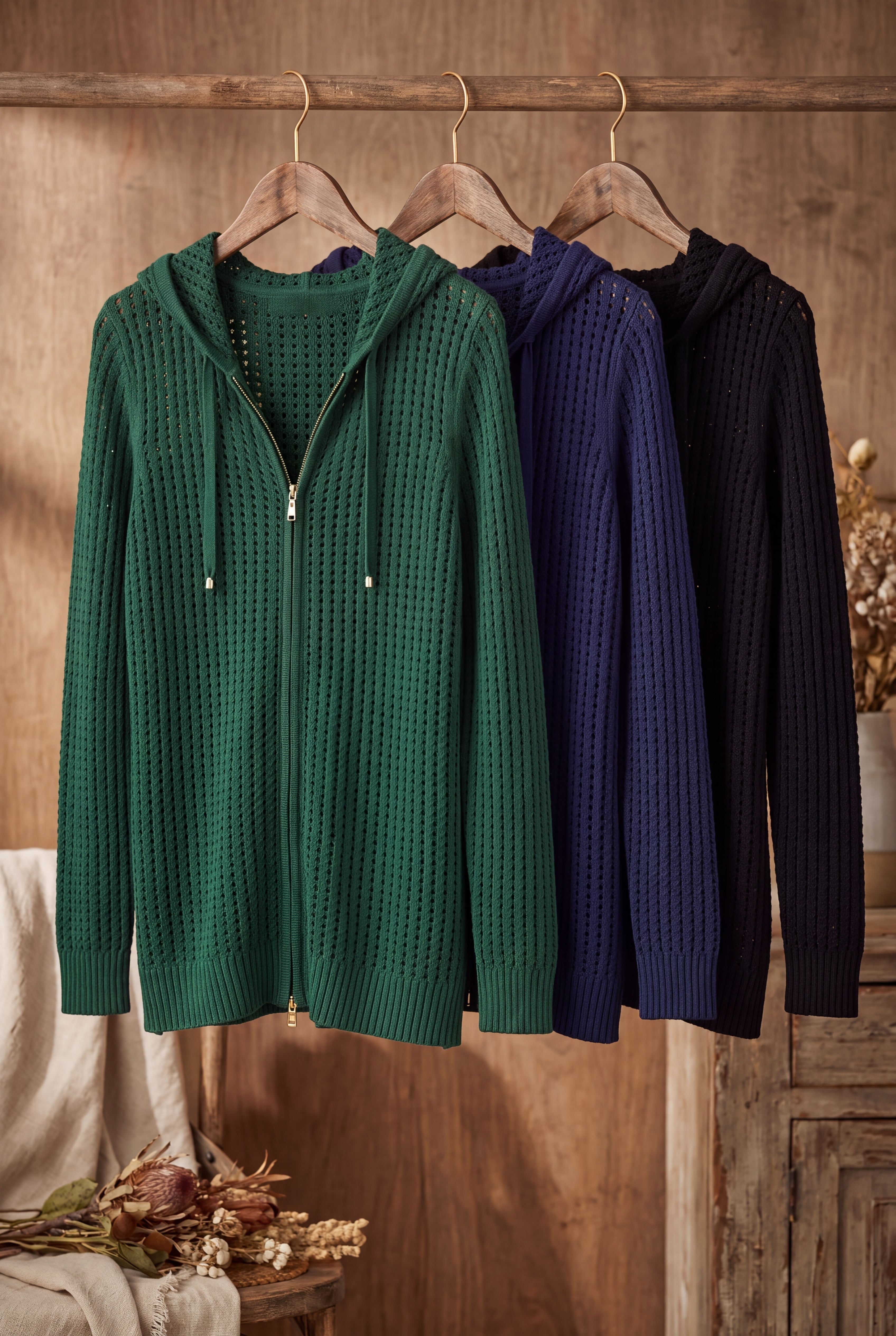 Open Stitch Zip Hoodie Long-Sleeve Sweater image number 2