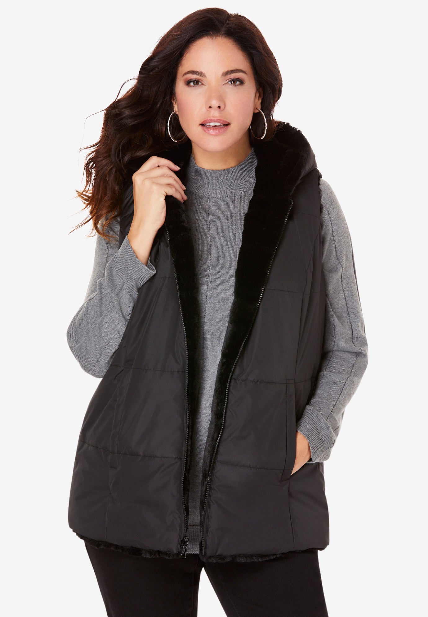 Plus Size 2-in-1 Puffer and Faux Fur Vest image number 3