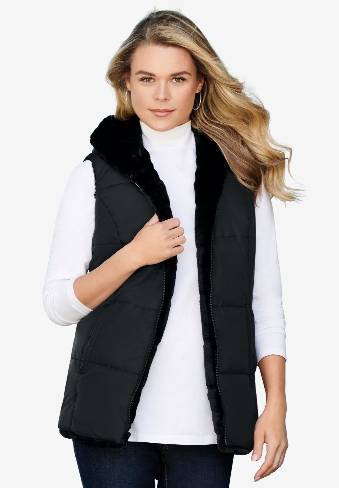 Plus Size 2-in-1 Puffer and Faux Fur Vest image number 5