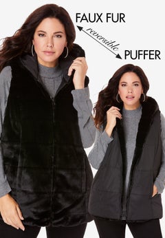 Plus Size 2-in-1 Puffer and Faux Fur Vest