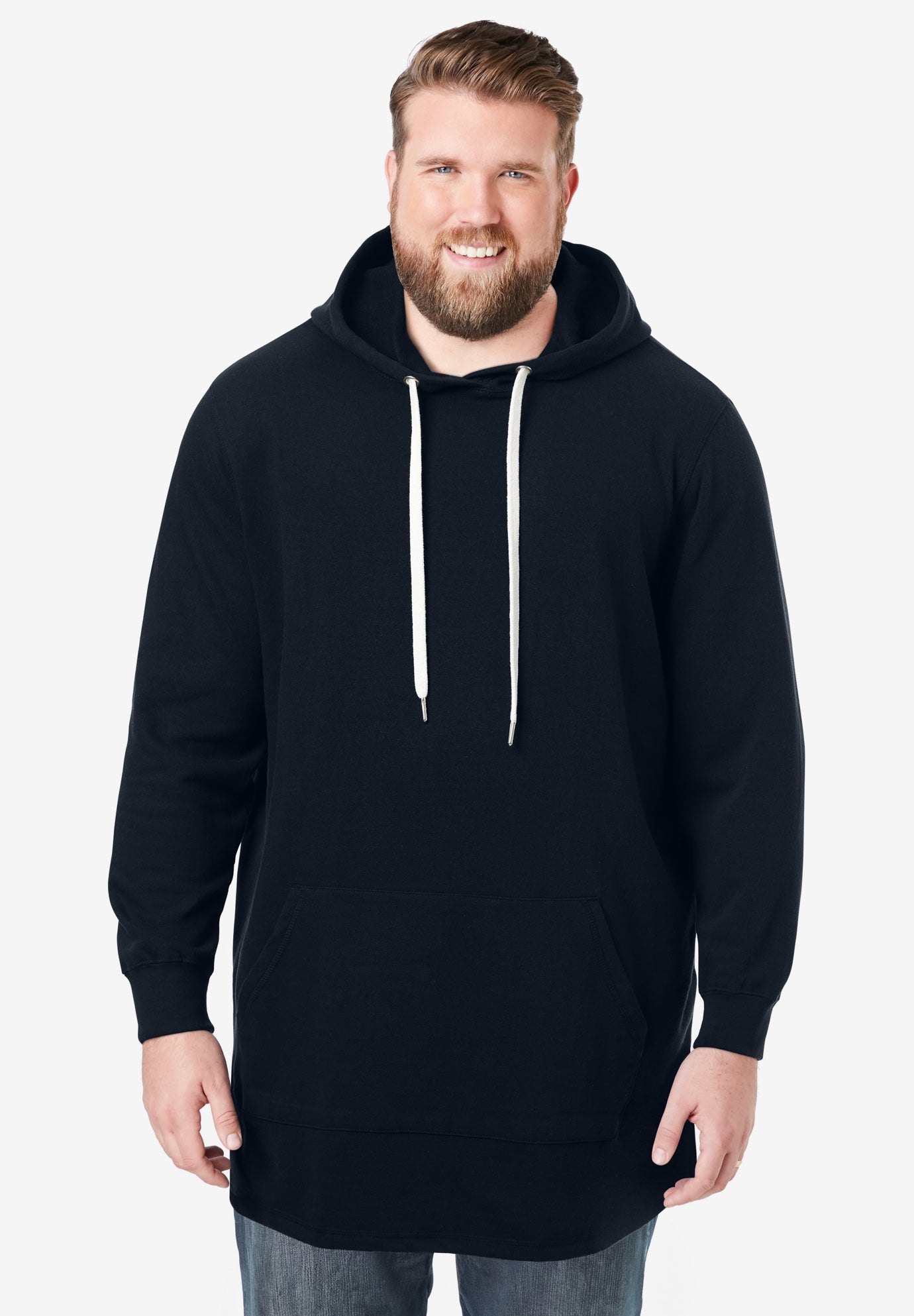 Fleece longer-length pullover hoodie image number 0