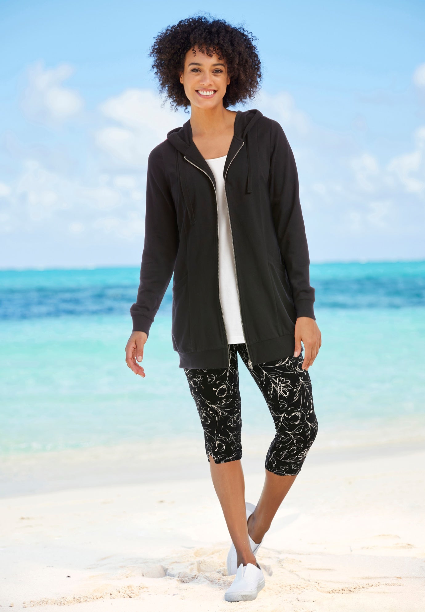 Stretch-Cotton Knit Pull-On Printed Capri Leggings image number 0