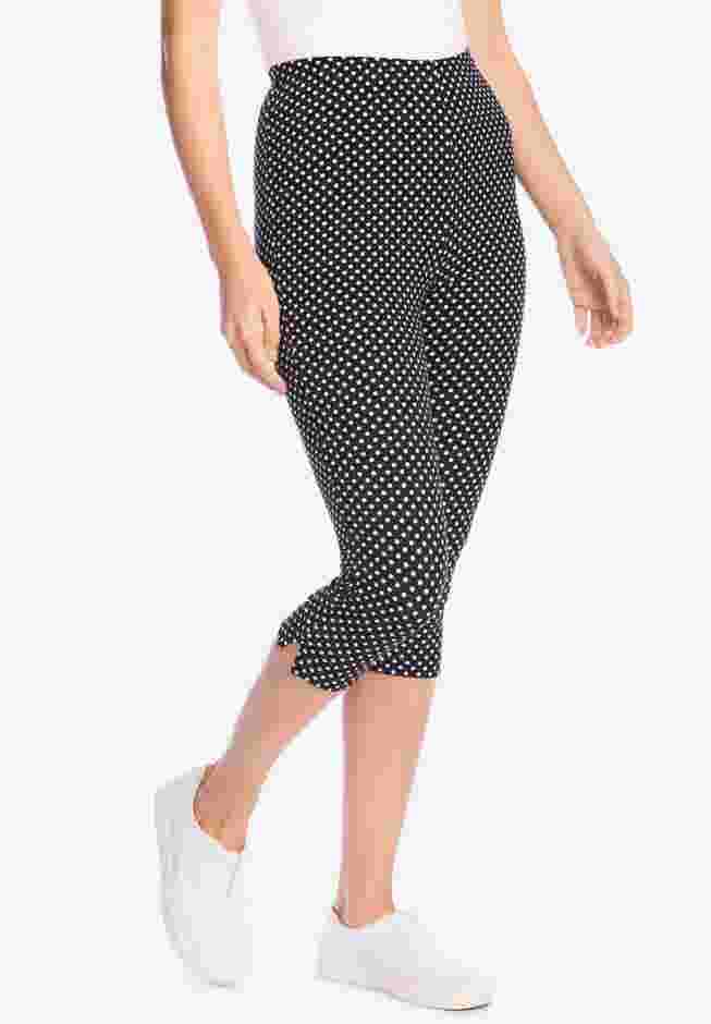 Womens Plus-Size Stretch-Cotton Knit Pull-On Printed Capri Leggings image number 3