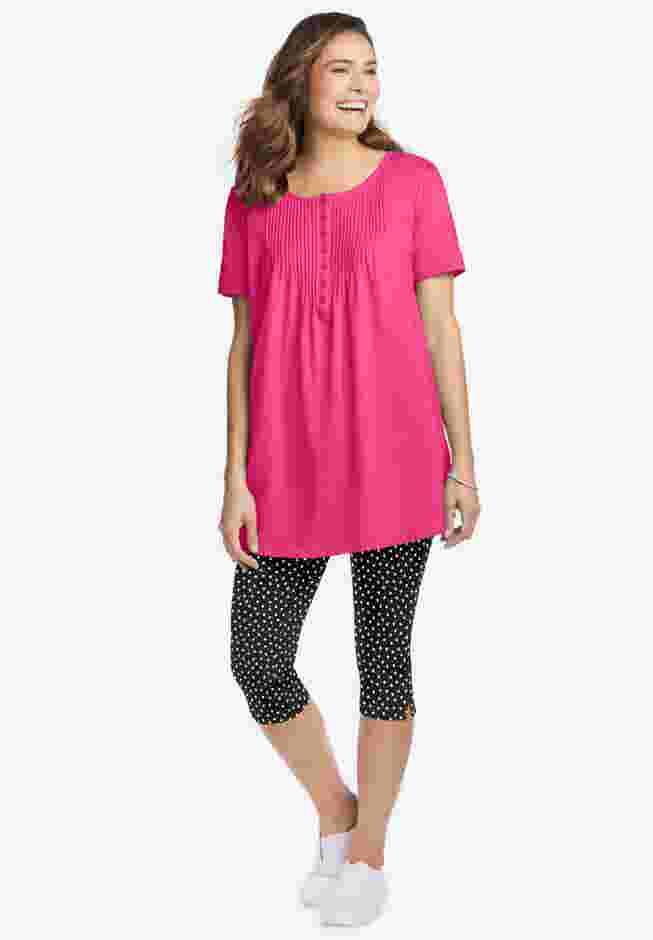 Womens Plus-Size Stretch-Cotton Knit Pull-On Printed Capri Leggings image number 4