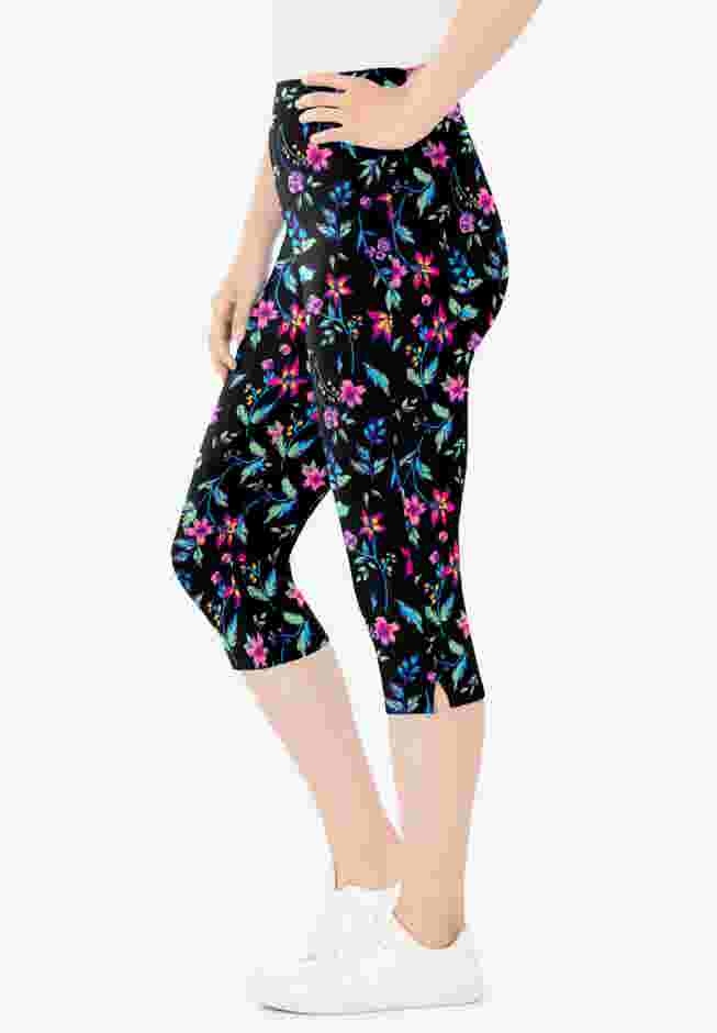 Womens Plus-Size Stretch-Cotton Knit Pull-On Printed Capri Leggings image number 2