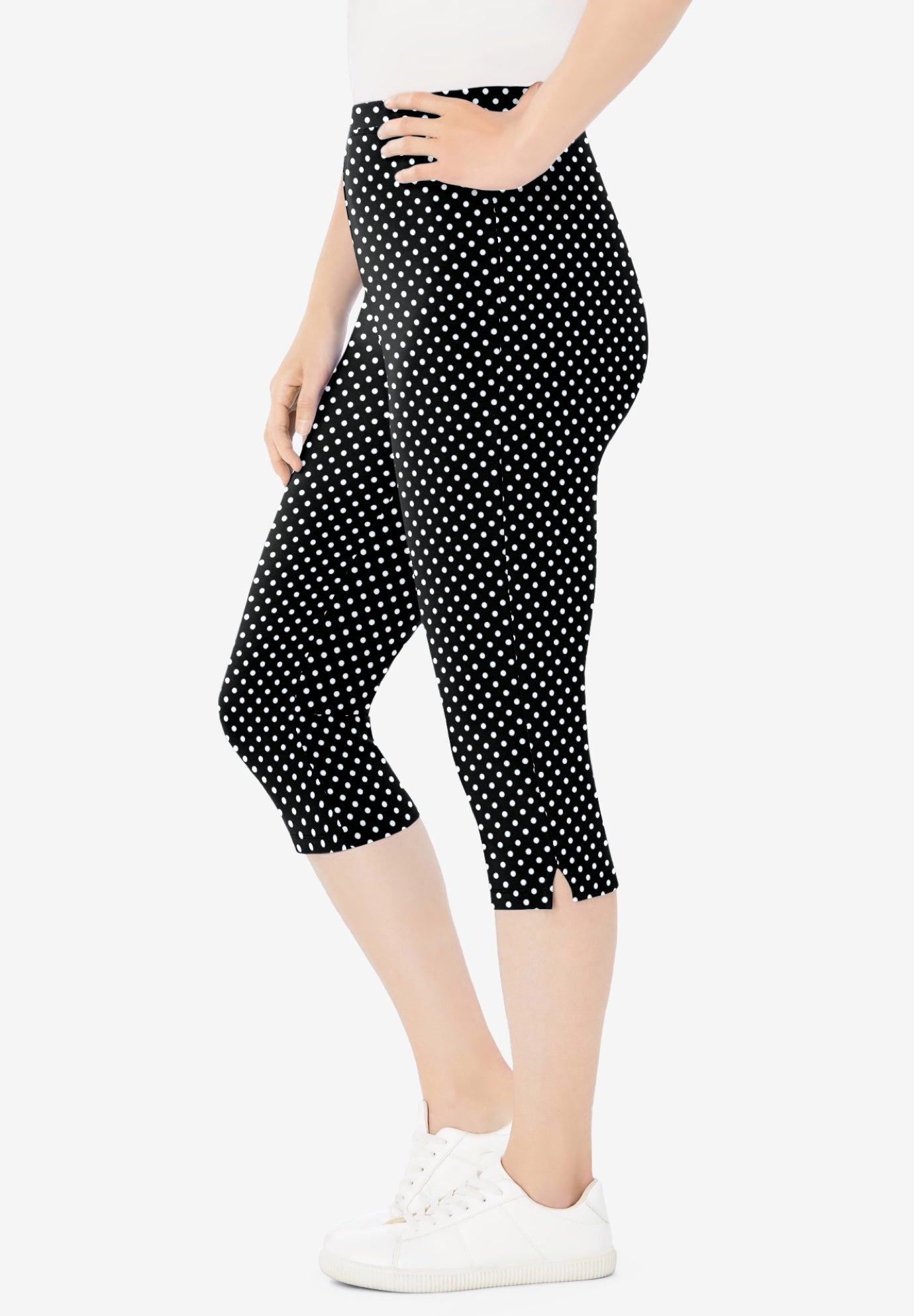 Stretch-Cotton Knit Pull-On Printed Capri Leggings image number 1