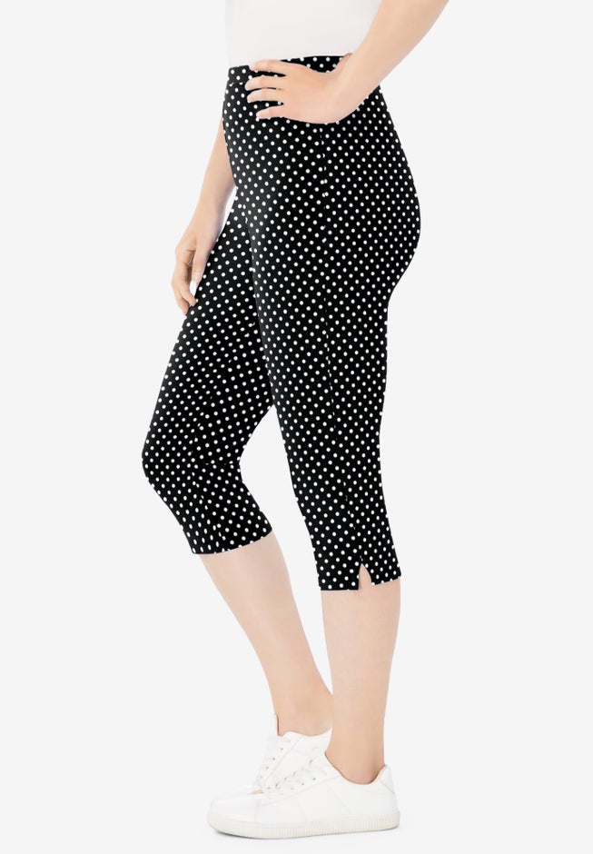 Stretch-Cotton Knit Pull-On Printed Capri Leggings image number 1