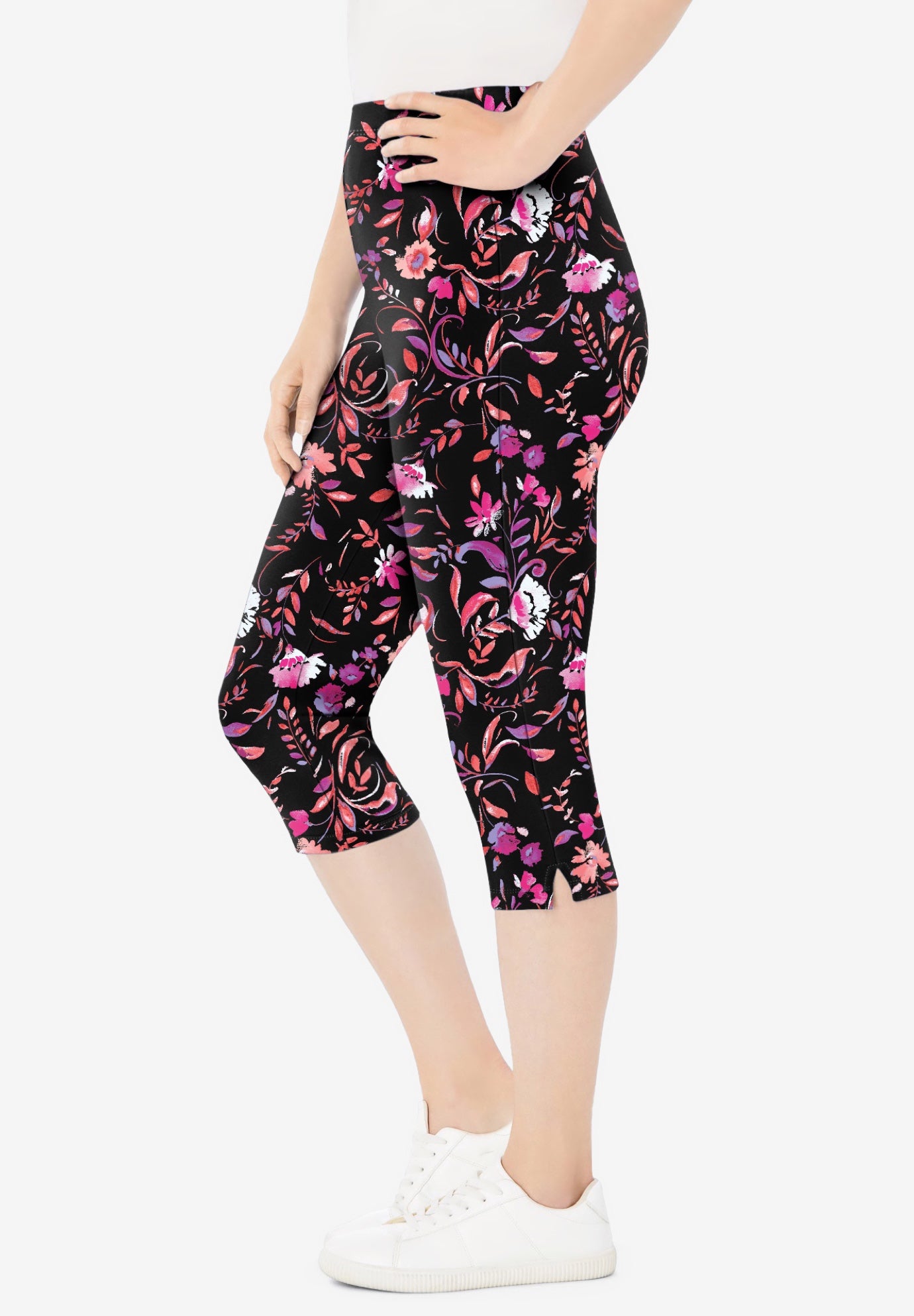 Stretch-Cotton Knit Pull-On Printed Capri Leggings image number 1