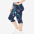 Stretch-Cotton Knit Pull-On Printed Capri Leggings image number null