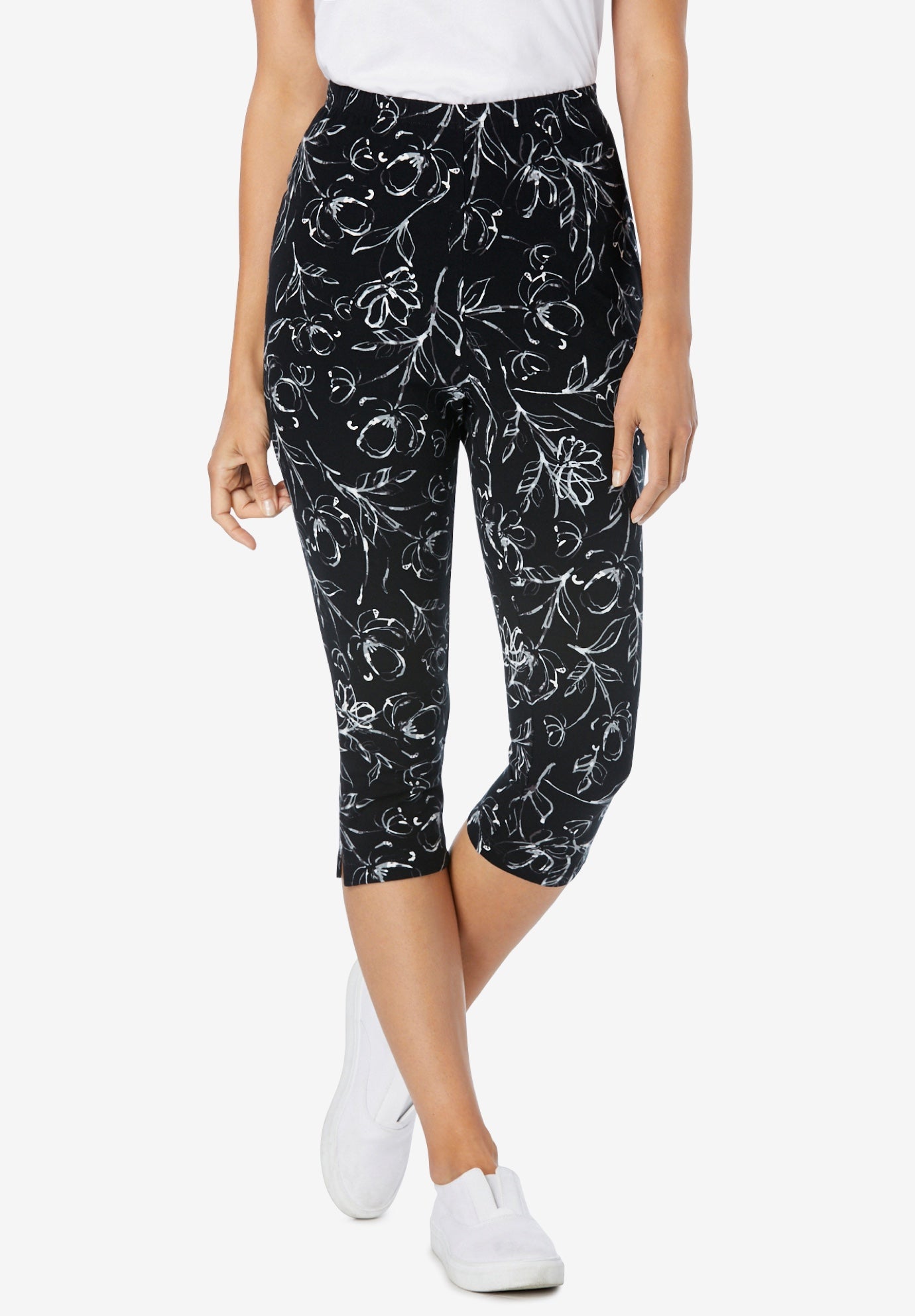 Stretch-Cotton Knit Pull-On Printed Capri Leggings image number 0