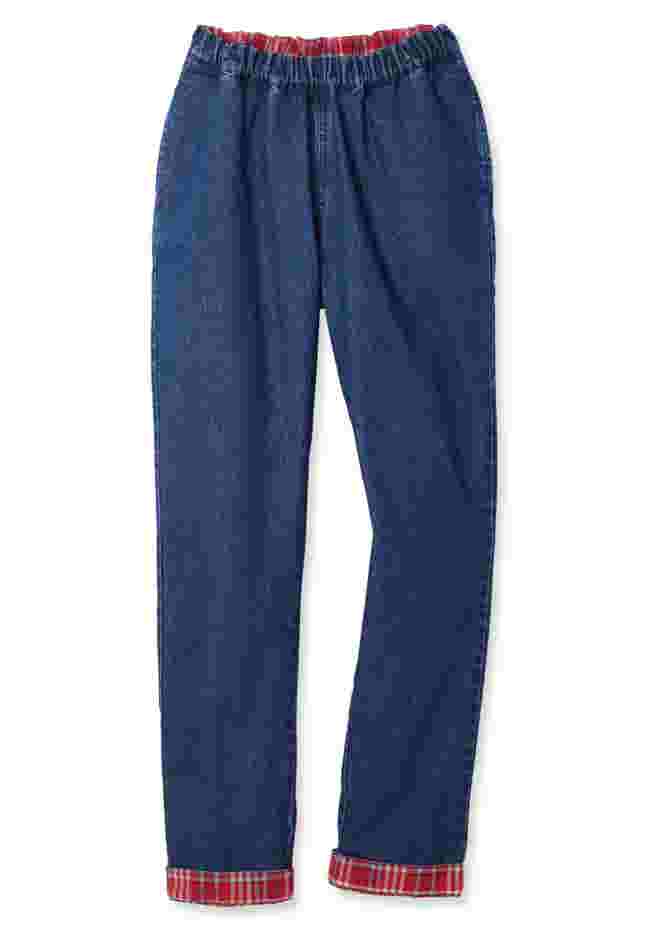 Elastic-Waist Cotton Straight Leg Denim Pant with Flannel Lining image number 3