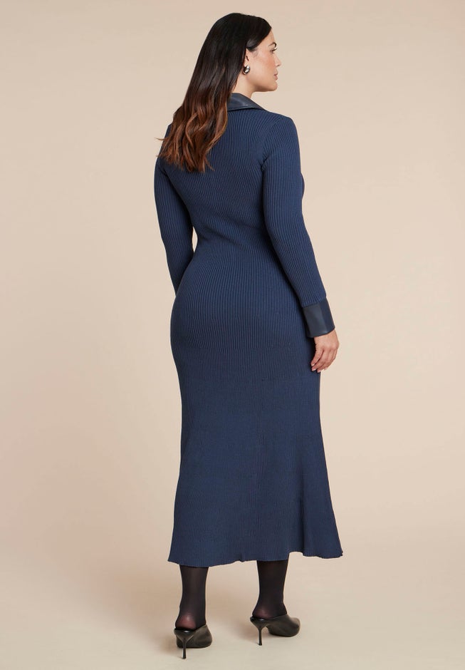 Faux Leather Detail Sweater Dress image number 4