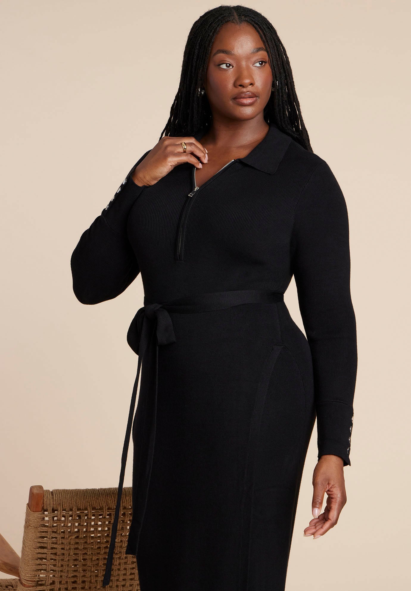 Zipper & Tie Sweater Dress image number 1