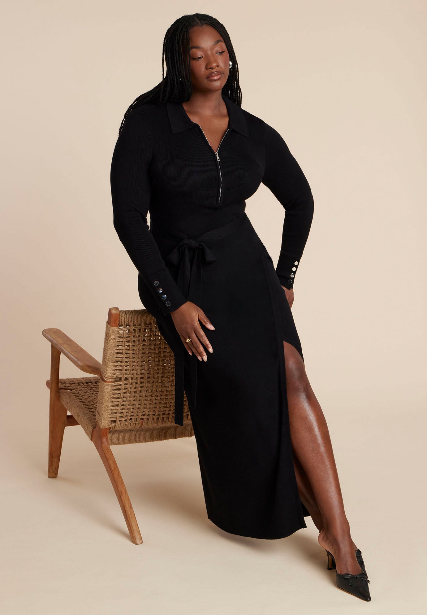 Zipper & Tie Sweater Dress image number 3