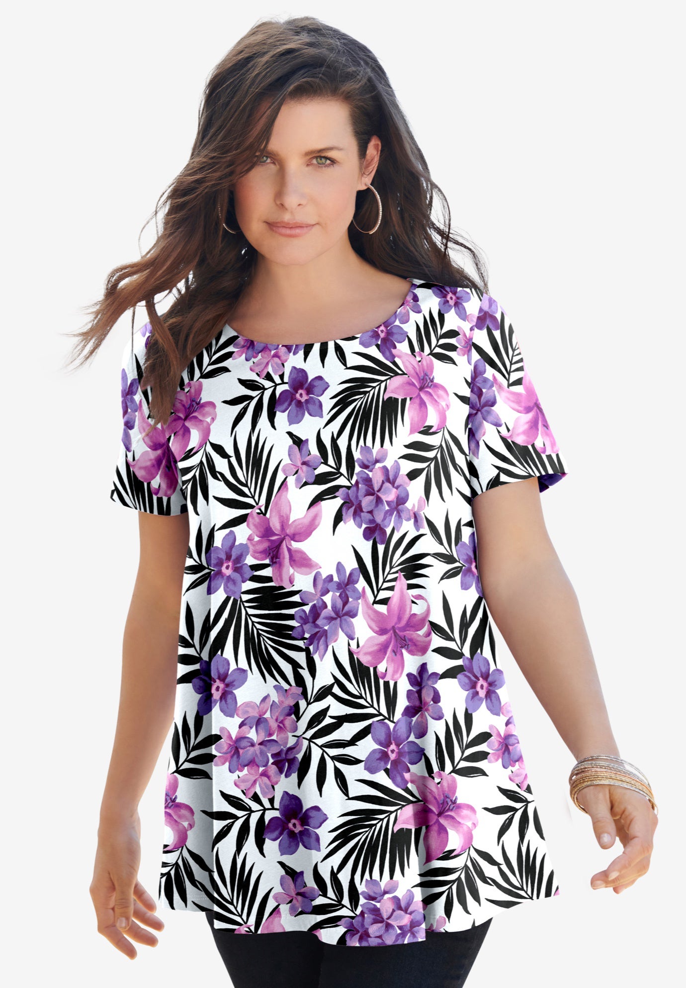 Plus Size Ultimate Cotton Crewneck Short Sleeve Swing Tee image number 1
