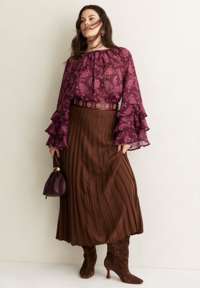Ruffled Paisley Chiffon Blouse image number 2
