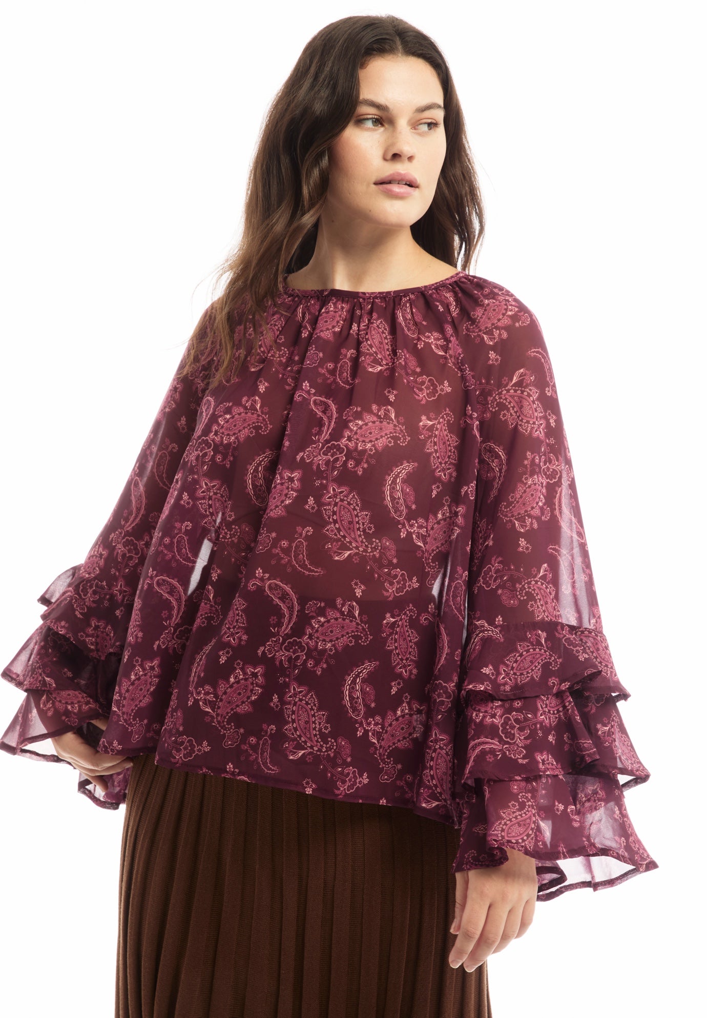 Ruffled Paisley Chiffon Blouse image number 3